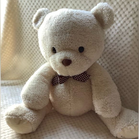 Carters Large 15 inch Sitting Plush Bear Stuffed Animal Toy Brown Polka Dot Bow - Picture 3 of 16